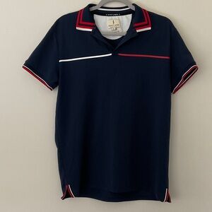 Men's Scott James England Navy Blue Polo w/ Red & White Accents EUC Size L